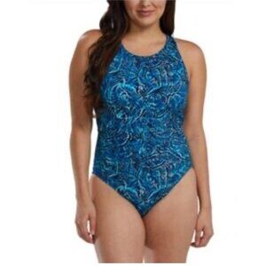 New TYR Women's green blue print one piece Swimsuit XL